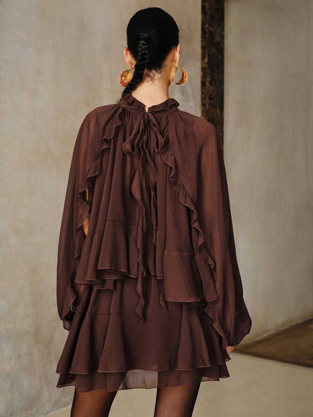 Tiered Ruffle Chiffon Mini Dress Set with Liner - Commense - Picture 5 of 6
